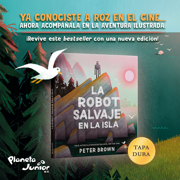 Banner Banner promocional del libro La robot salvaje en la isla de Peter Brown