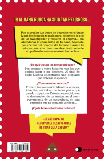 Contraportada Crímenes y misterios para resolver mientras haces caca
