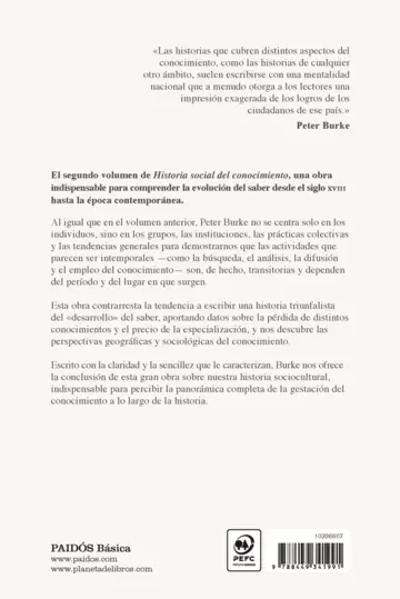 Contraportada Historia social del conocimiento Vol. II