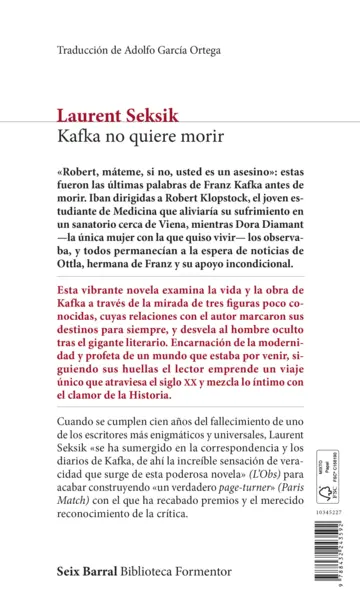 Contraportada Kafka no quiere morir (Edición mexicana)