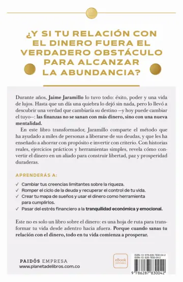 Contraportada Sana tus finanzas, transforma tu vida