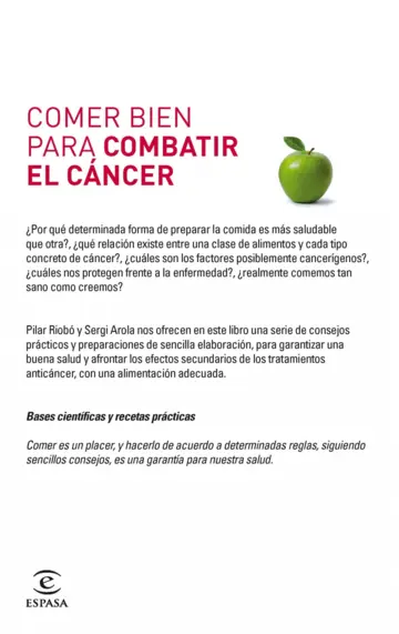 Contraportada Comer bien para combatir el cáncer