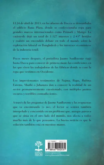 Contraportada La costurera de Dacca