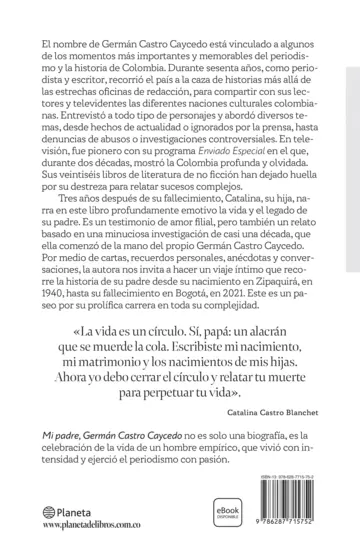 Contraportada Mi padre Germán Castro Caycedo