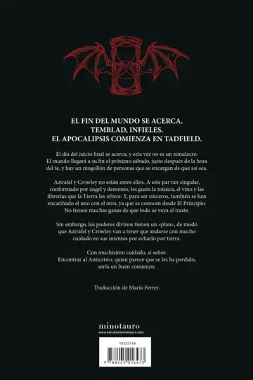 Contraportada Buenos presagios. Ilustrado por Paul Kidby